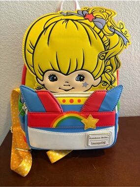 Loungefly Rainbow Brite Mini Backpack with Yellow, Red, Blue and White
